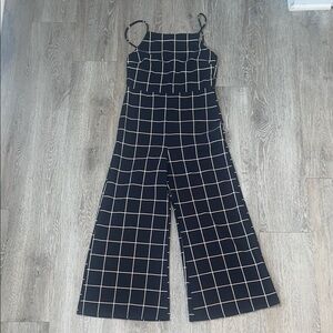 Etiquette Black and White Grid Jumpsuit size small wide leg pantsuit